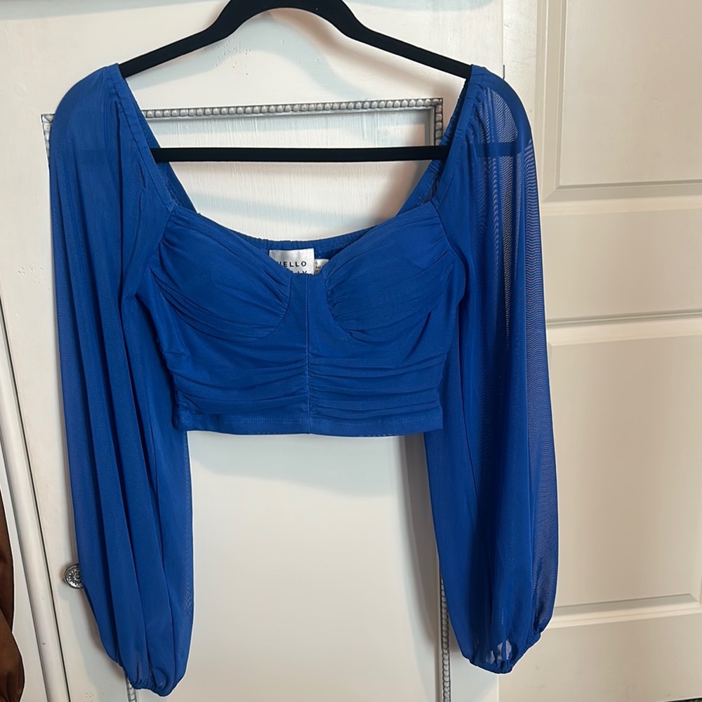 Hello Molly Royal Blue Sheer Sleeve Blouse